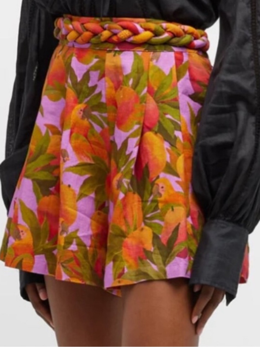 NWT Farm Rio FR Mango Macaw Shorts Linen Blend Size L Large Orange Pink